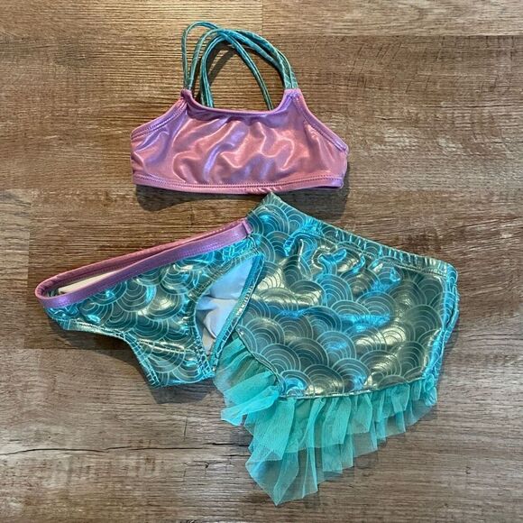 Wonder Nation Mermaid 3 Piece Swim Suit Bikini W Skirt Size 18 Months - Picture 8 of 11